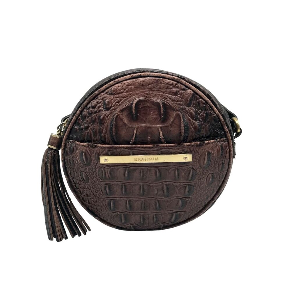 Brahmin Brown Croc Embossed Round Belle Melbourne Crossbody
